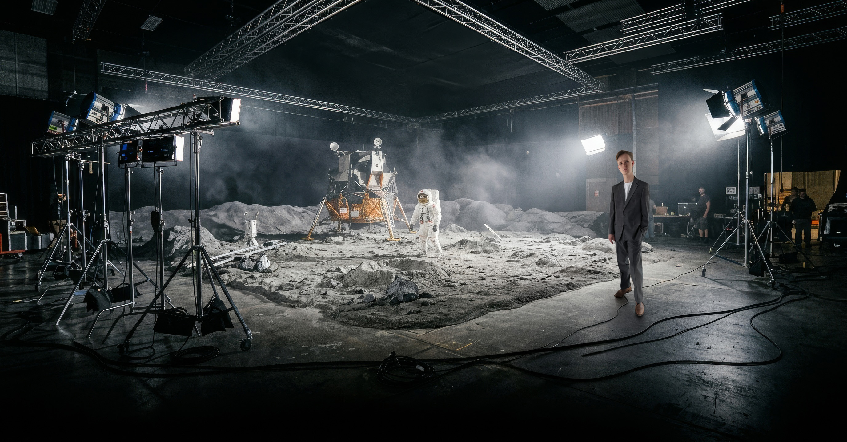 Behind the scenes of a cinematic moon landing film set